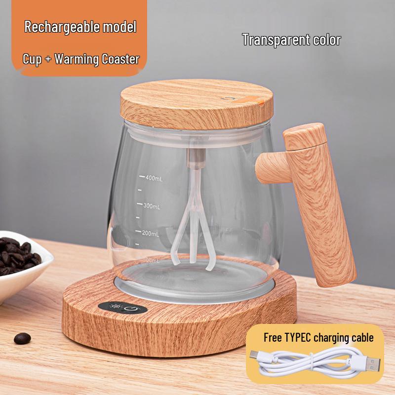 Tazza in Vetro con Mescolatore Automatico e Coperchio per Caffè, Latte e Latte di Soia