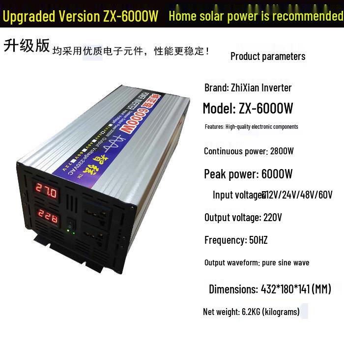Inverter 2000W Pure Sine Wave 12V to 220V Car & Solar Power Converter