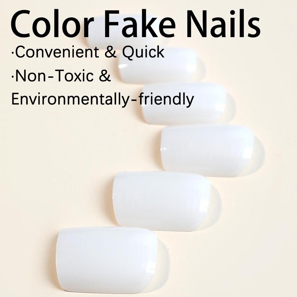 Simple Solid Color Nail Art Tips - 24-Piece Wearable Short False Nail Set