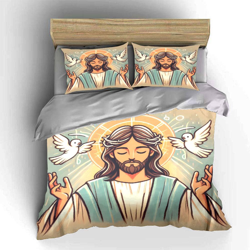 Jesus, doves, and halos. Bedding sets Duvet cover sets Duvet covers Pillowcases(1 * Duvet Cover 2 * Pillowcases, without duvet insert)