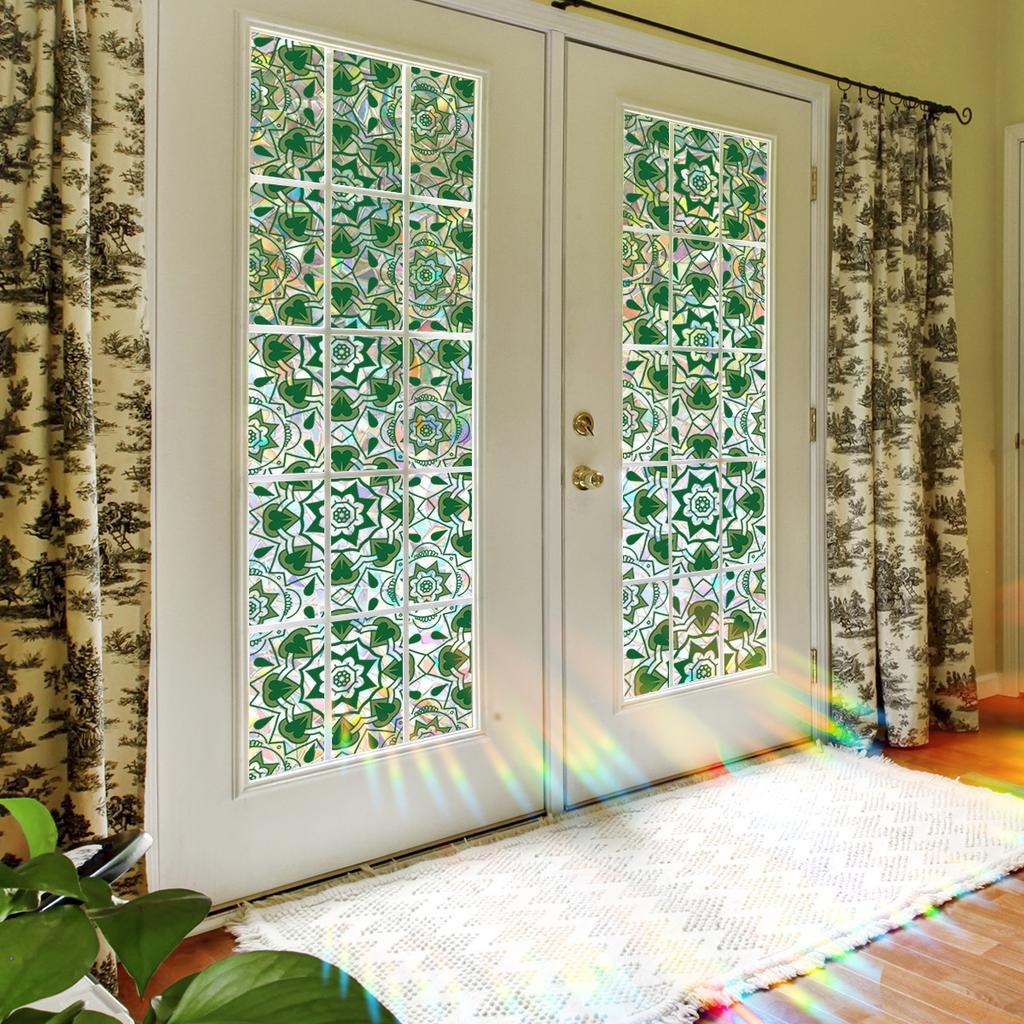 Xc3038 Fresh Green Retro Flower Vine Sunshine Colorful Static Glass Sticker Decorative Double-Sided