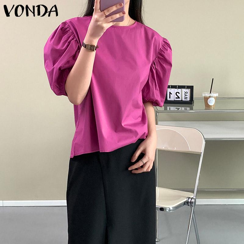 

VONDA Женский летний однотонный свободный топ с круглым вырезом и короткими рукавами