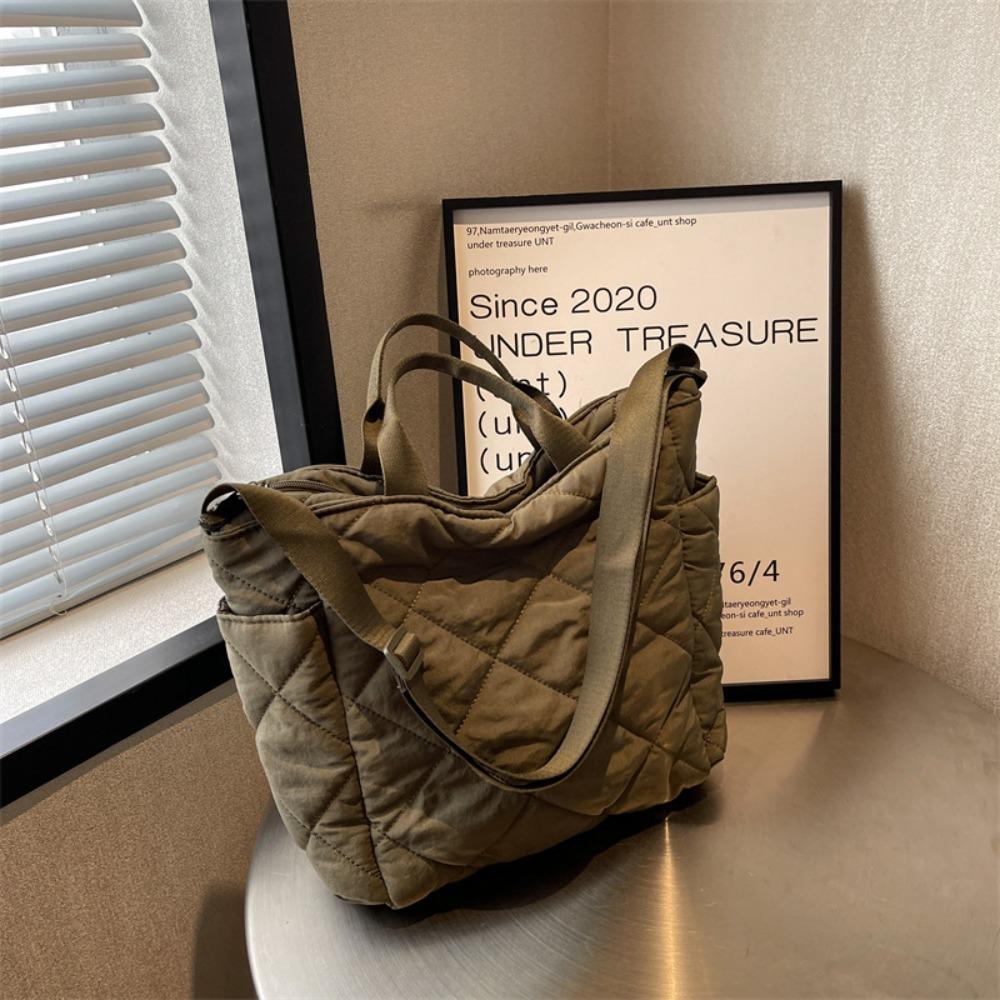 Casual Plaid Shoulder Bag Large Capacity Underarm Tote Bag Fashionable Nylon Handbag  Office Worker