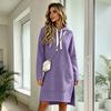 Women's Casual Color Hooded Mid-Length Pullover Sweatshirt for Everyday Wear