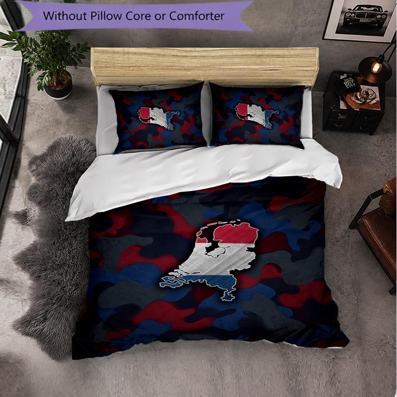 Netherlands Football Pattern 3 Pieces Bedding Set Soft Microfiber Duvet Cover with Pillow Cases for Bedroom
