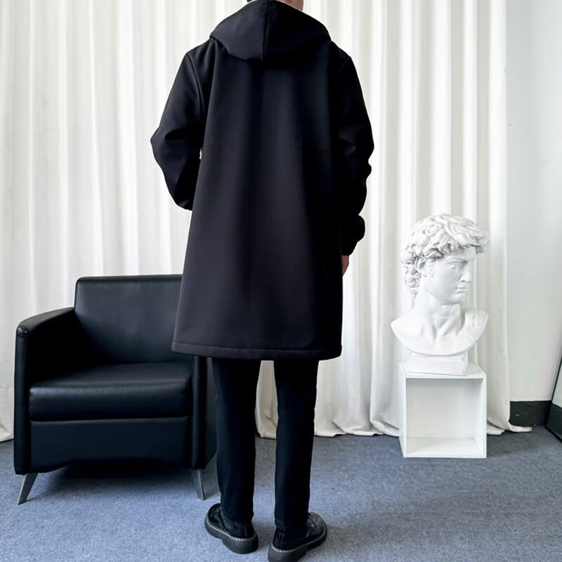 ROMON Men's Hooded Mid-Length Trench Coat