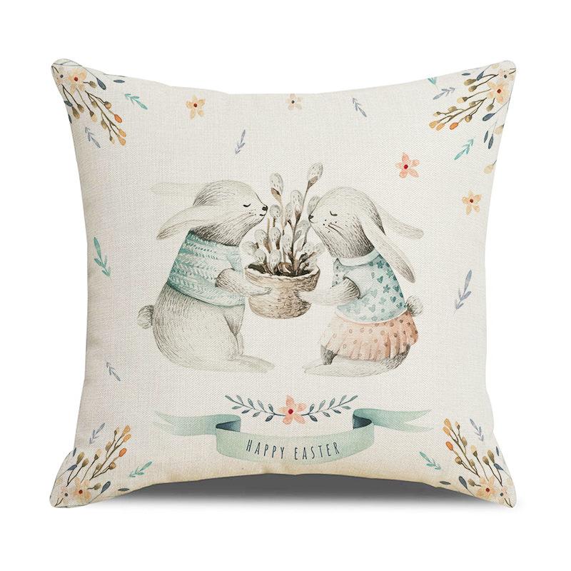 New Easter Pillowcase Cartoon Happy Egg Rabbit Flower Basket Linen Digital Printing Home