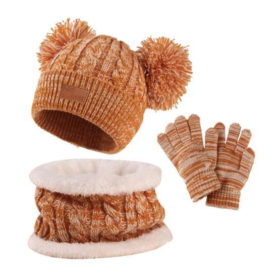 1 Set Kinder Wintermütze Handschuhe Schal Set Dick Gestrickt Warm Winddicht Plüsch Ball Dekor Voller Schutz Outdoor Schulkleidung Kleinkind Kinder Kopfbedeckung