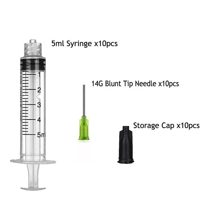 30Pack 5ml Syringes Set 1.5 Inches 14G-27G Blunt Tip Needle with Storage Caps for Refilling and Measuring Liquids Oil