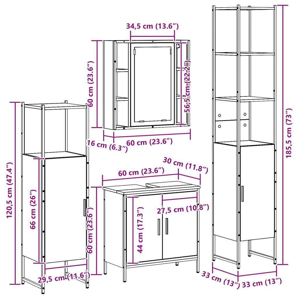 Bathroom Furniture Set with Shelf 4 pcs Black Particleboard