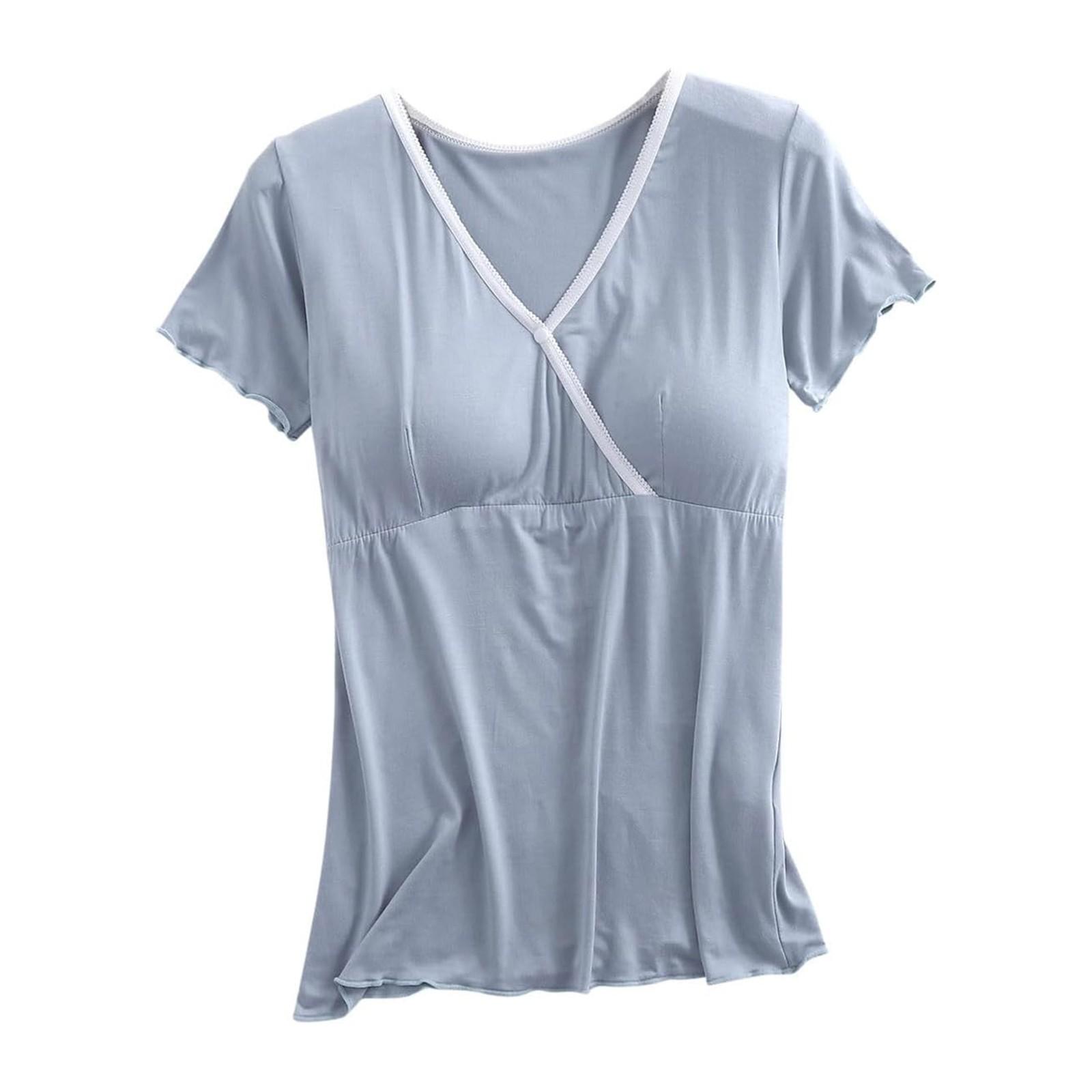 

Женские футболки с коротким рукавом, нижнее белье для кормления грудью для беременных женщин с нагрудными вкладышами XXL светло-синий