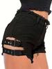 Puffanpop Dames Hoge Taille Zwarte Denim Shorts met Dubbele Riemgespen Gerafelde Zoom Casual Jean Hotpants Y2K Broeken