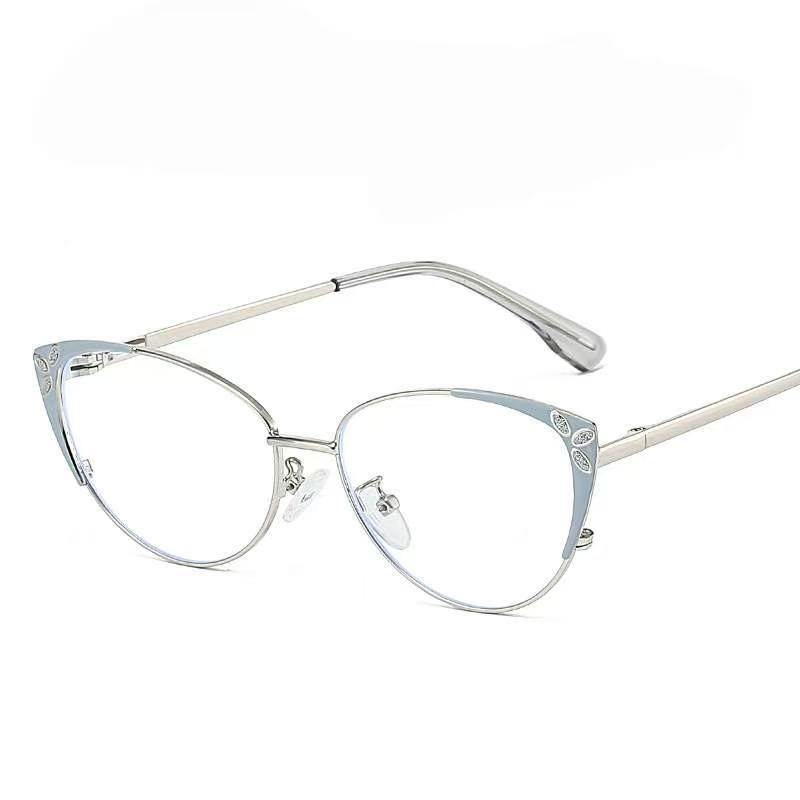 New metal square flat glasses women's European and American cat eye anti-blue light glasses frame fashionable retro high-end glasses