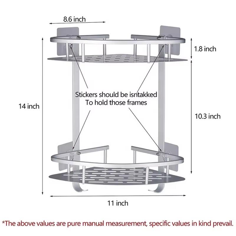 Modern Polished Dual Aluminum Corner Shower Caddy Stainless Steel Shelf No Drilling Wall Mounted Adhesive Bathroom Organizer