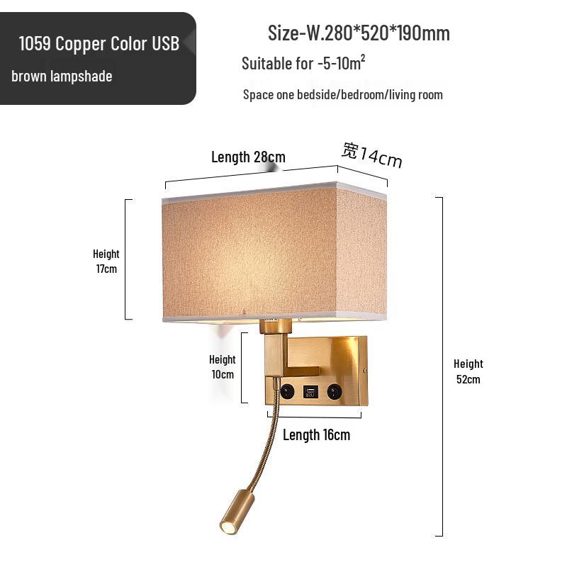 American Style LED Wall-Mounted Bedroom Lamp with Fabric Shade for Reading and Mobile Use
