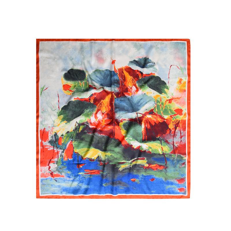 Foulard Stampati Primavera ed Estate, Foulard Quadrati 90 Fiore di Tè, Foulard da Donna Protezione Solare, Foulard, Accessori