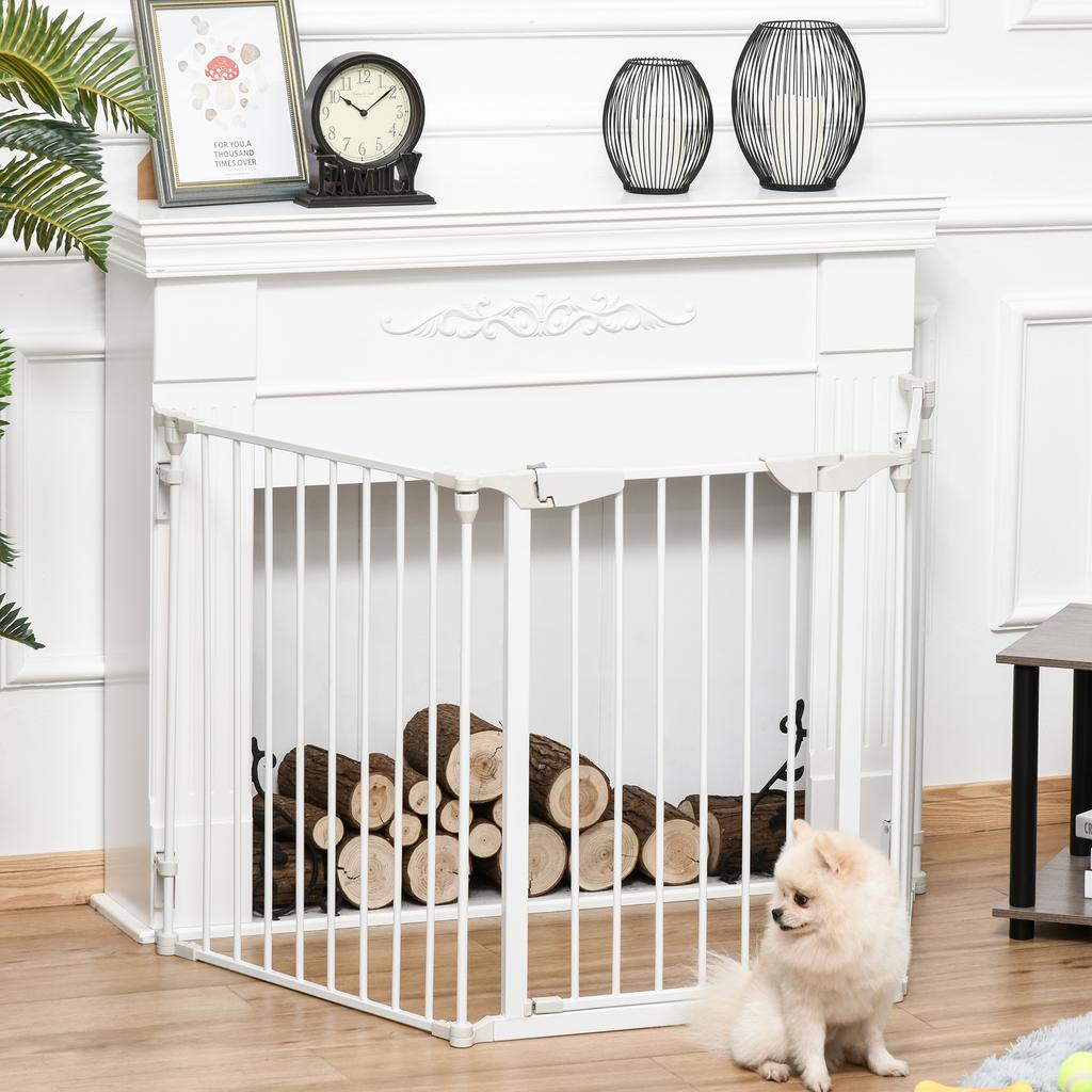 Self-Closing Dog Gate with Locking System, Metal and Plastic, 180x74.5 Cm, White