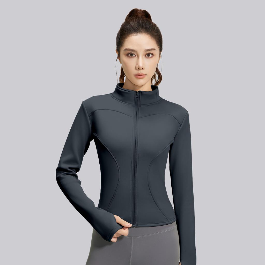 New Spring Autumn Zipper Slim Long Sleeve Top Women Stand Collar Sports Tight Yoga Wear Jacket Female