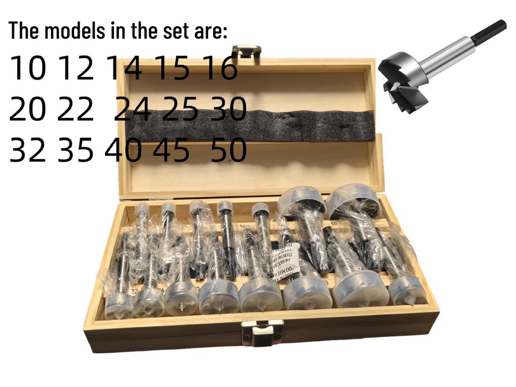 16-Piece Woodworking Drill Set: Includes Round Punch, Hinge Drill, Multi-Tooth Flat Wing Drill, Reamer & Door Lock Tools.