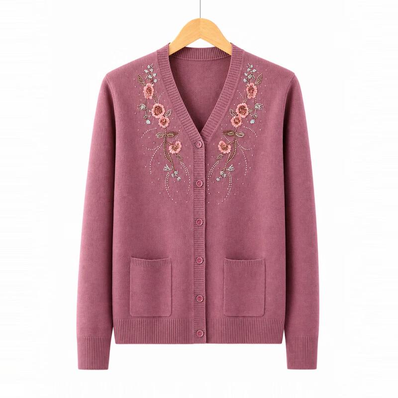 Women's Embroidered V-Neck Knit Cardigan