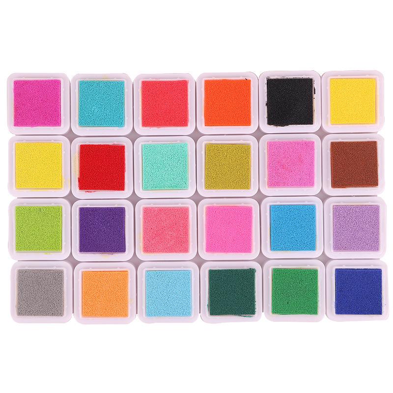 Washable Finger Paint Ink Pad Set - 12 Primary Colors, 24 Total, for Young Children & Students