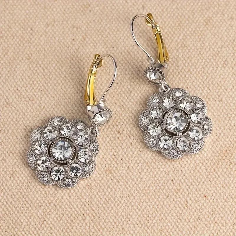 Round White Stone Earrings Delicate Personality Silver Color Geometry Dangle Earrings for Women Jewelry