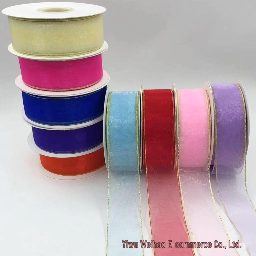 4cm Double Gold-Edged Silk Satin Gauze Ribbon for Gifts, Fresh Flowers, Baking, and Hair Accessories