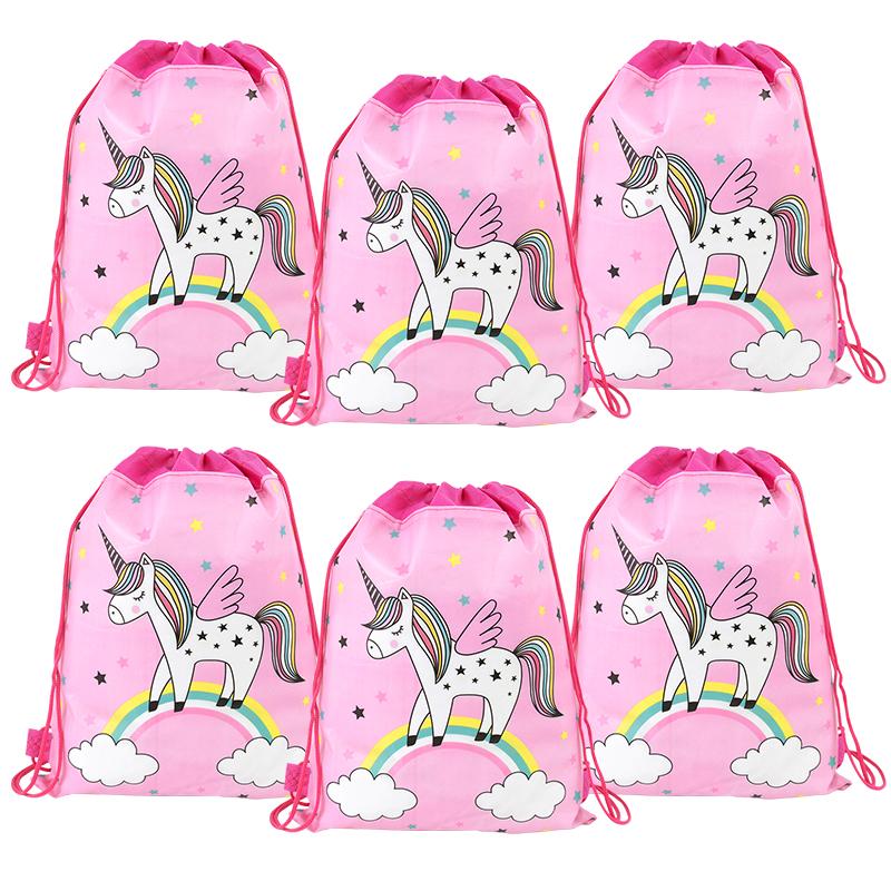 1/6/12Pcs Unicorn Drawstring Bag Kids Girls Unicorn Birthday Party Favors Supplies Candy Gift Packaging School Storage Backpacks