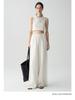 Sea of Dimples High-Waisted Linen Trousers: Breathable White Wide-Leg, Floor-Length, Early Autumn Casual Pants.