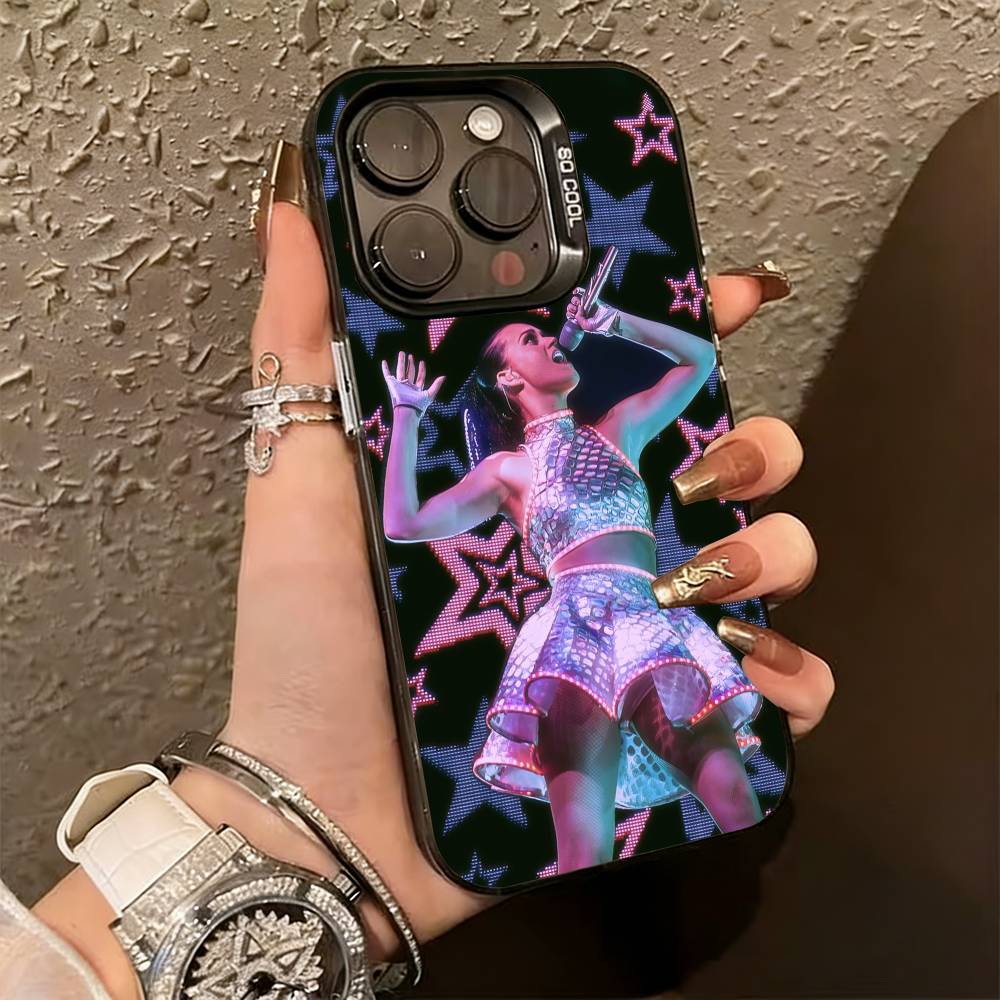 K-Katy Perry Singer Phone Case For iPhone 17,16,15,14,13,12,11 Plus,Pro Max,XS,Colorful Silver Black Cover