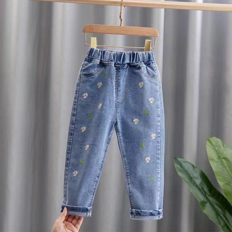 Kids Girls Cowboy Pants Printing Carrots Rabbits Daisies Jeans Children Clothing Girl Jeans
