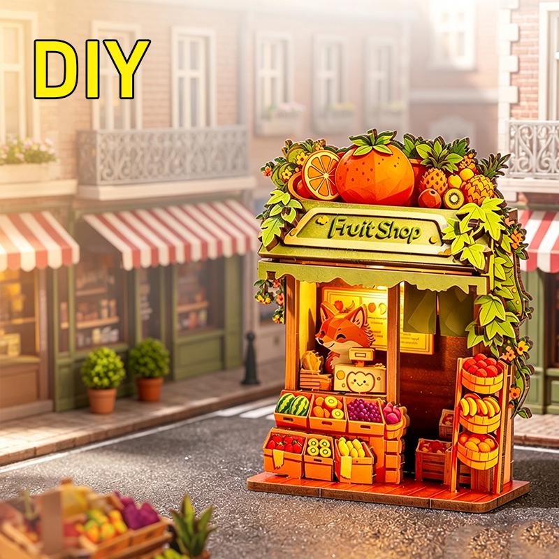 DIY 3D Wooden Mini House Puzzle Toy Fridge Magnet Handmade Animals Shop Creative Assembly Model Kit Home Decor Gifts for Friends