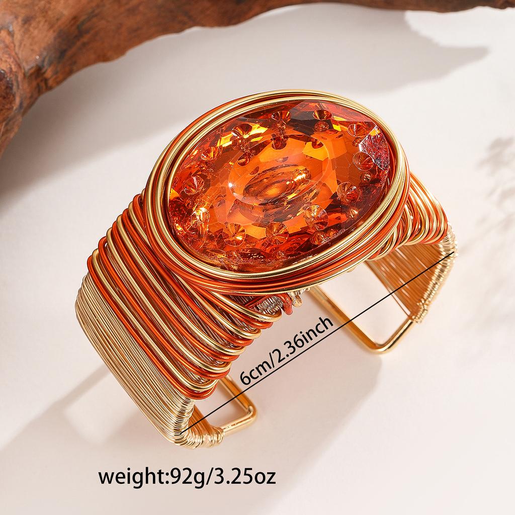 New Trendy Fashion Handmade Crystal Large Gems Aluminum Wire Wrapped Open Wide Bracelet Bangle For Women Party Accessories