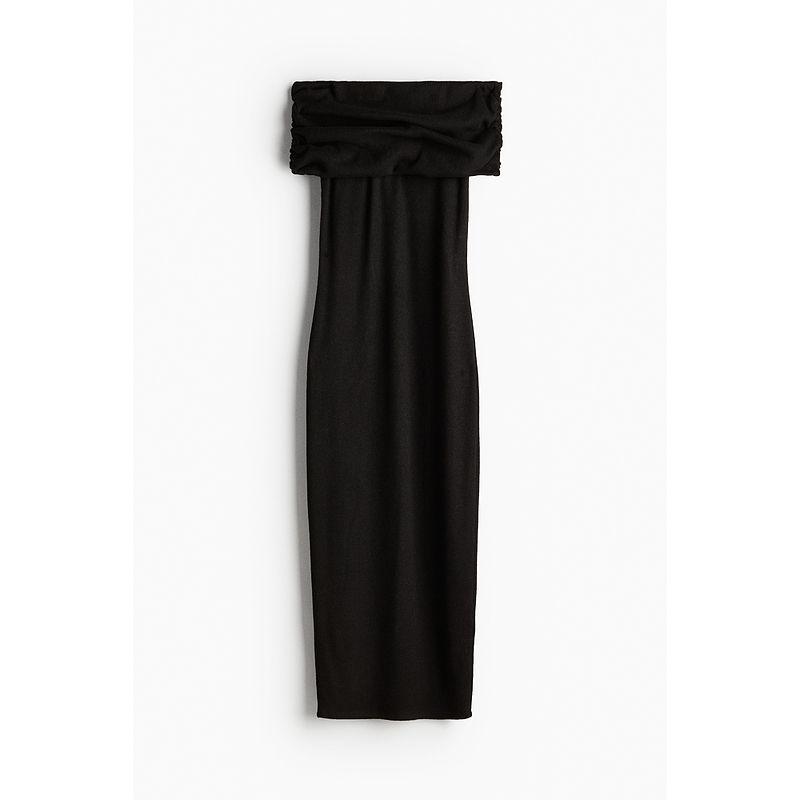 

HM Women s Clothing Dress Autumn off-the-Shoulder Dress Elegance off-Shoulder Collar Slim Fit Long Dress 1246814 Black 155/80