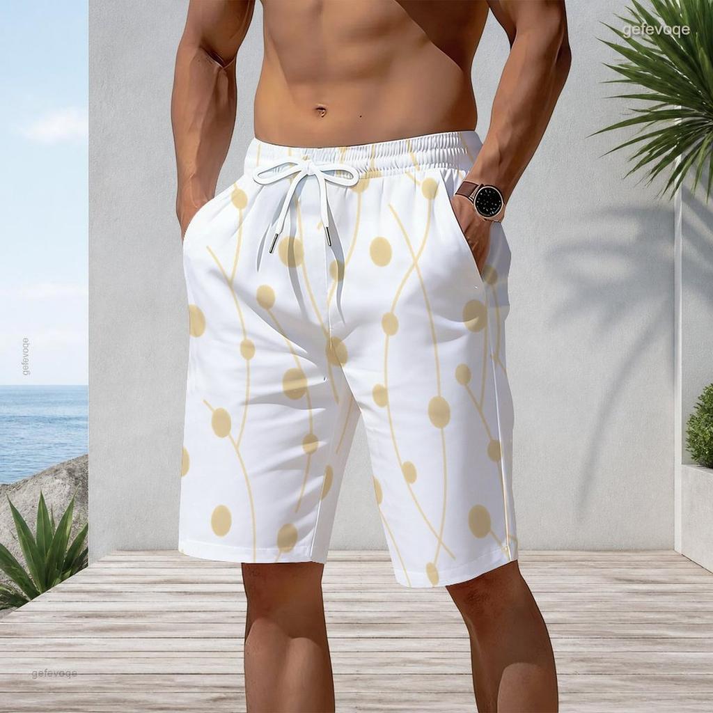 Mens Plus Size Beach Shorts Luxury Glitter Gold Dark Green Swirl Print Casual Drawstring Quick Dry Shorts For Summer Swimming Surfing Beach Holiday