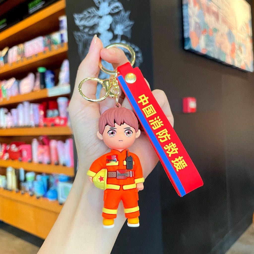 Firefighter Keychain: Cute 3D Traffic Police Pendant, Fashionable Event Gift