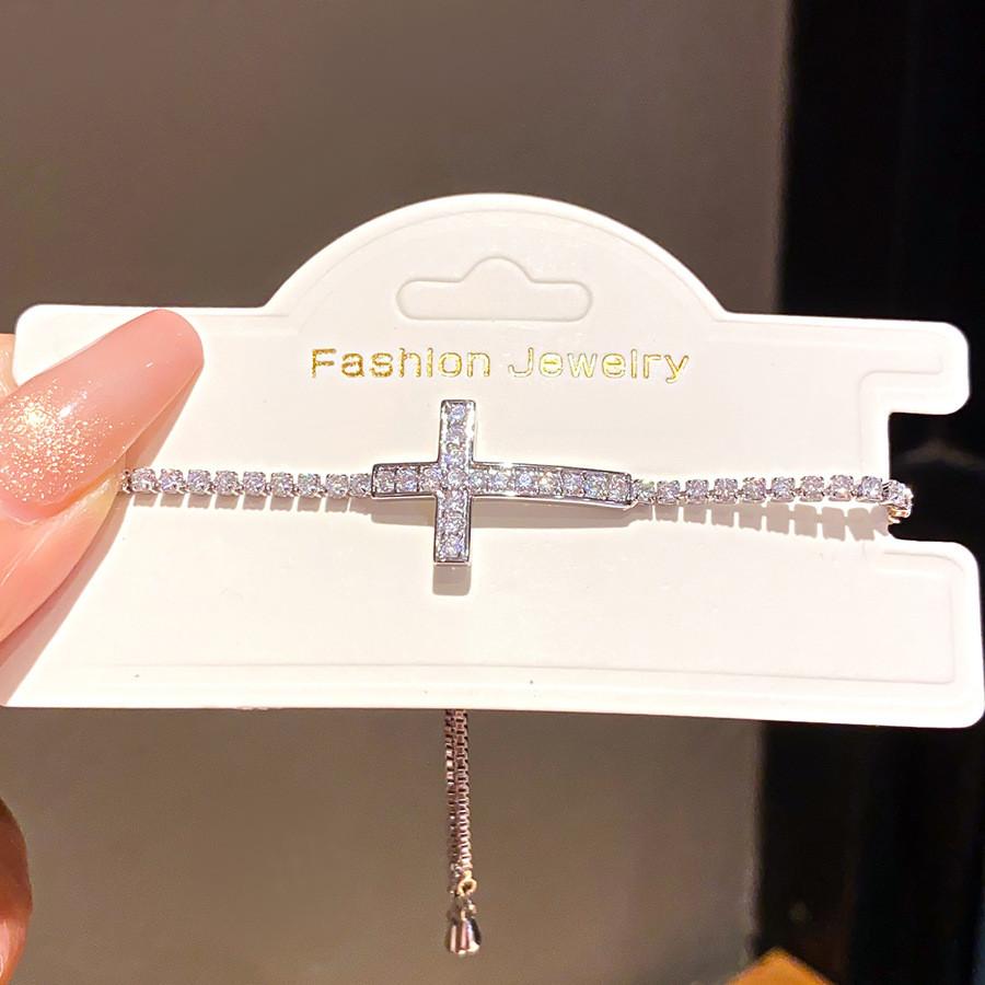Christian Cross Zircon Pendant Bracelet With Geometric Design For Womens Fashion Accessory