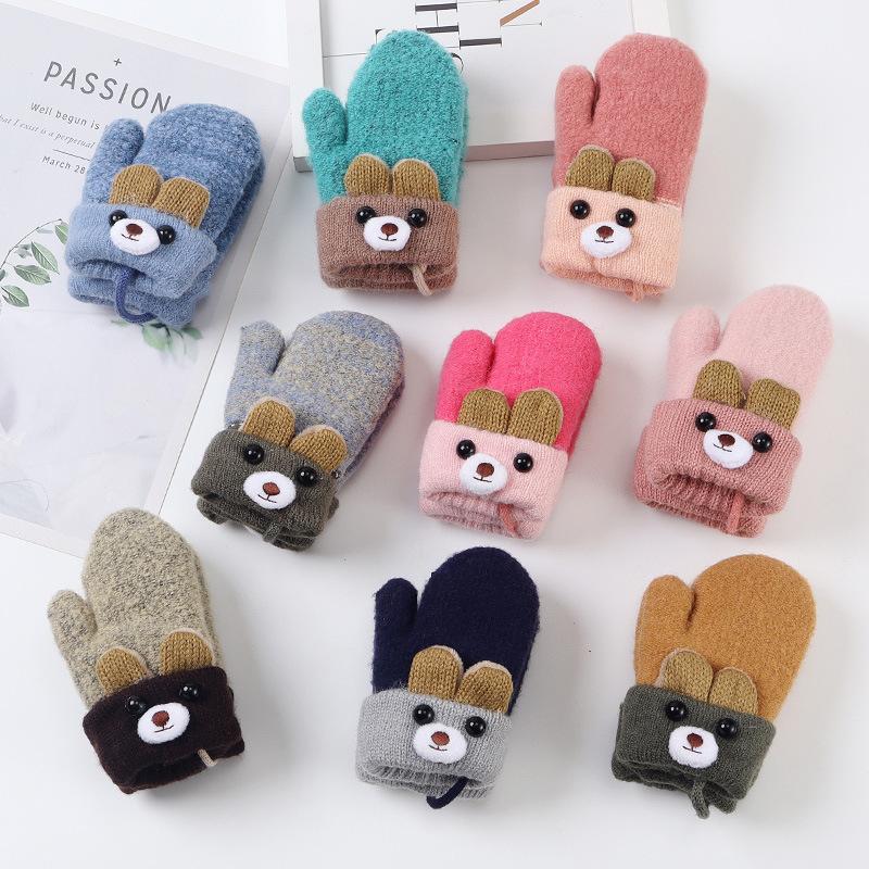 Children's Plus Velvet Thickened Bunny Gloves New Style Neck Finger Gloves Baby Kids Cute Windproof Gloves