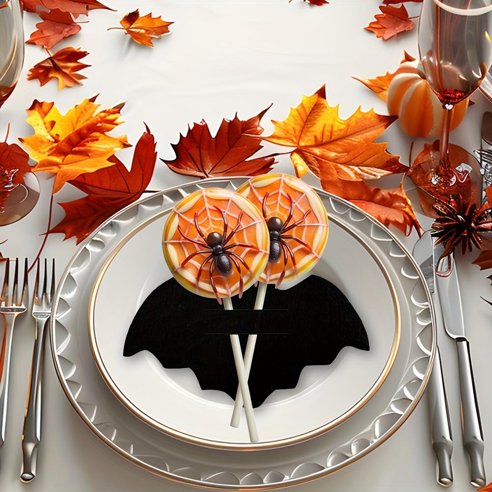 Halloween Schwarze Fledermaus Tischsets, Messer- und Gabelhalter, Süßigkeiten-Clips, Geeignet für verschiedene Anlässe einschließlich Zuhause, Küche, Hotel