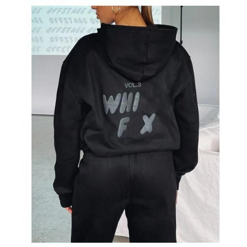 

Spring Autumn and Winter Sweatshirt Set for Women Fashionable and Sporty Long-sleeved Hooded Sweatshirt Two-piece Set S чорний