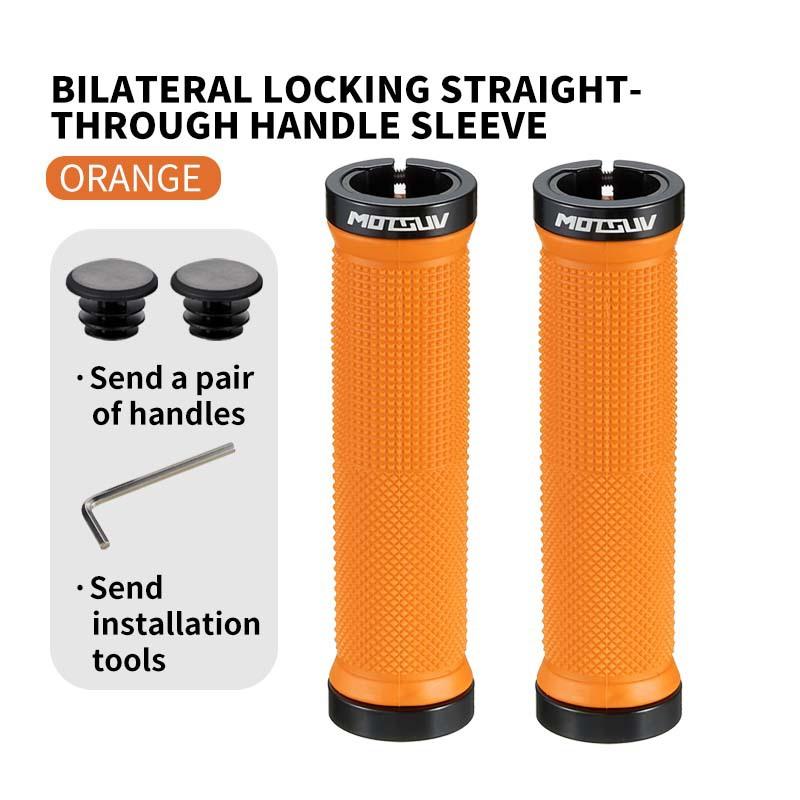 Double Lock On MTB Mountain Bike Handlebar Grips, Aluminum Alloy Rubber Comfortable Anti-Slip Shockproof Universal Cycling Parts