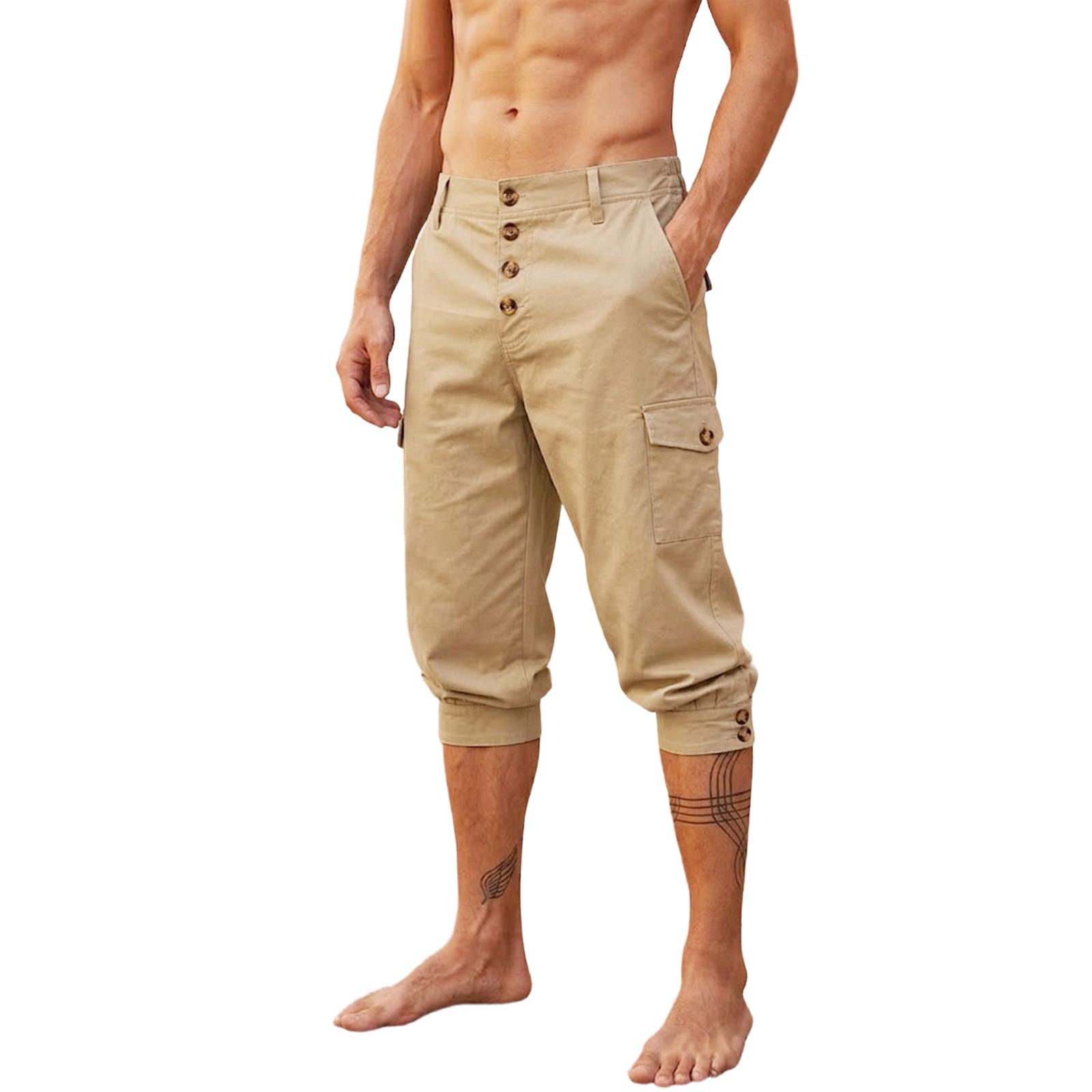 

Men s Multi-Pocket Cargo Pants, Casual Fashion Cropped 7/8 Capris XL хакі