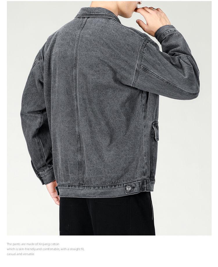 Men's Functional Embroidered Denim Jacket - Autumn/Winter Loose Fit, Japanese Trend, Plus Size Outerwear