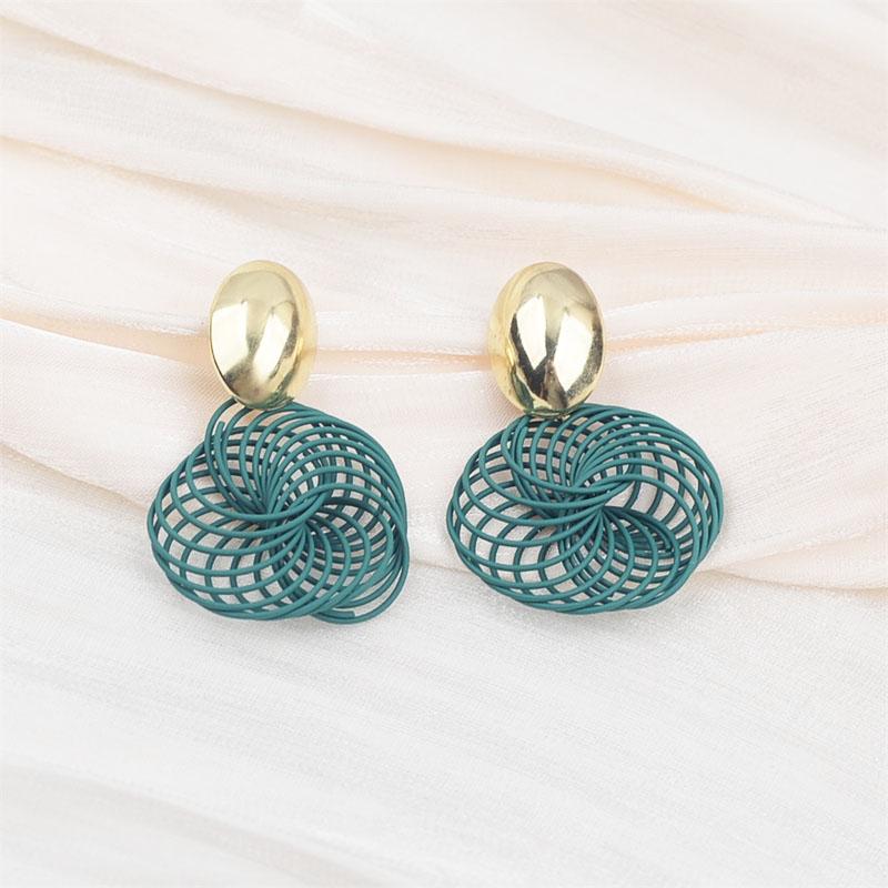 Bohemian Hollow Net Pendants Women's Dangle Earrings Purple Red Screw Spiral Hanging Earrings Metal Oval Top Drop Earrings