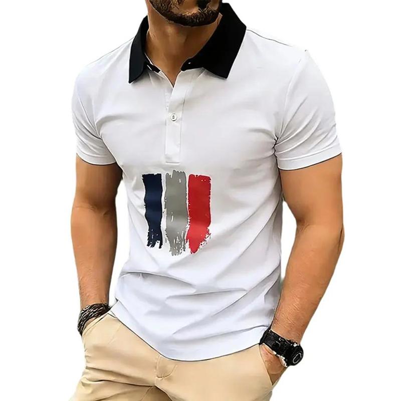 Sommer Herren Bedruckte Poloshirts Kurzarm Atmungsaktives T-Shirt Kontrastfarbe Lässig Reverskragen Streetwear Basis Oberteil