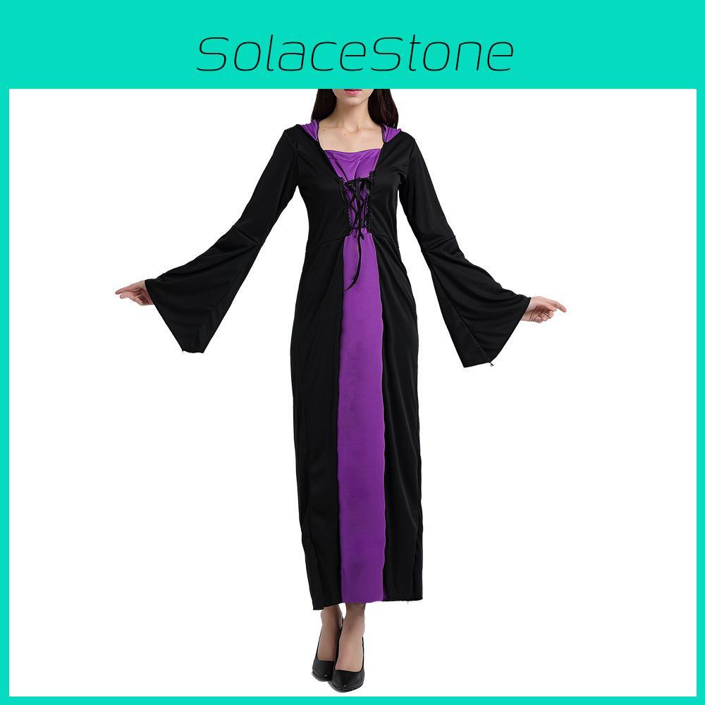 Mystical Dark Wizard Roleplay Outfit For Women Featuring Elegant Purple Design
