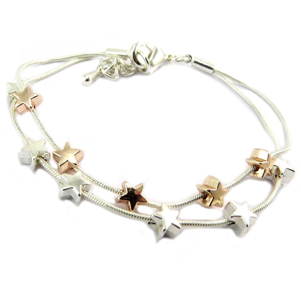 Les Trésors De Lily [P8459] - Designer Bracelet 'Une Etoile Est Née' Rose Gold Silver - 2 Rows - 6x6 Mm