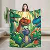 Colorful Smiling Cartoon Dinosaur Throw Blanket for Adults Cozy Outdoor Camping Autumn Bedspread
