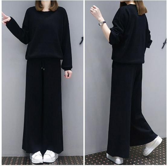 

Plus Size Women s Spring Suit: Stylish, Belly-Covering, Slimming Look, Wide-Leg Pants, Casual Two-Piece Set. XL
