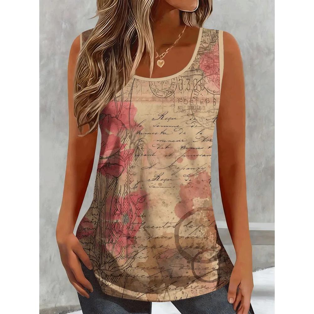 Fashion Women's Flower Printed T-Shirt Casual Loose Sleeveless Top Comfortable Camis Tank Tops
